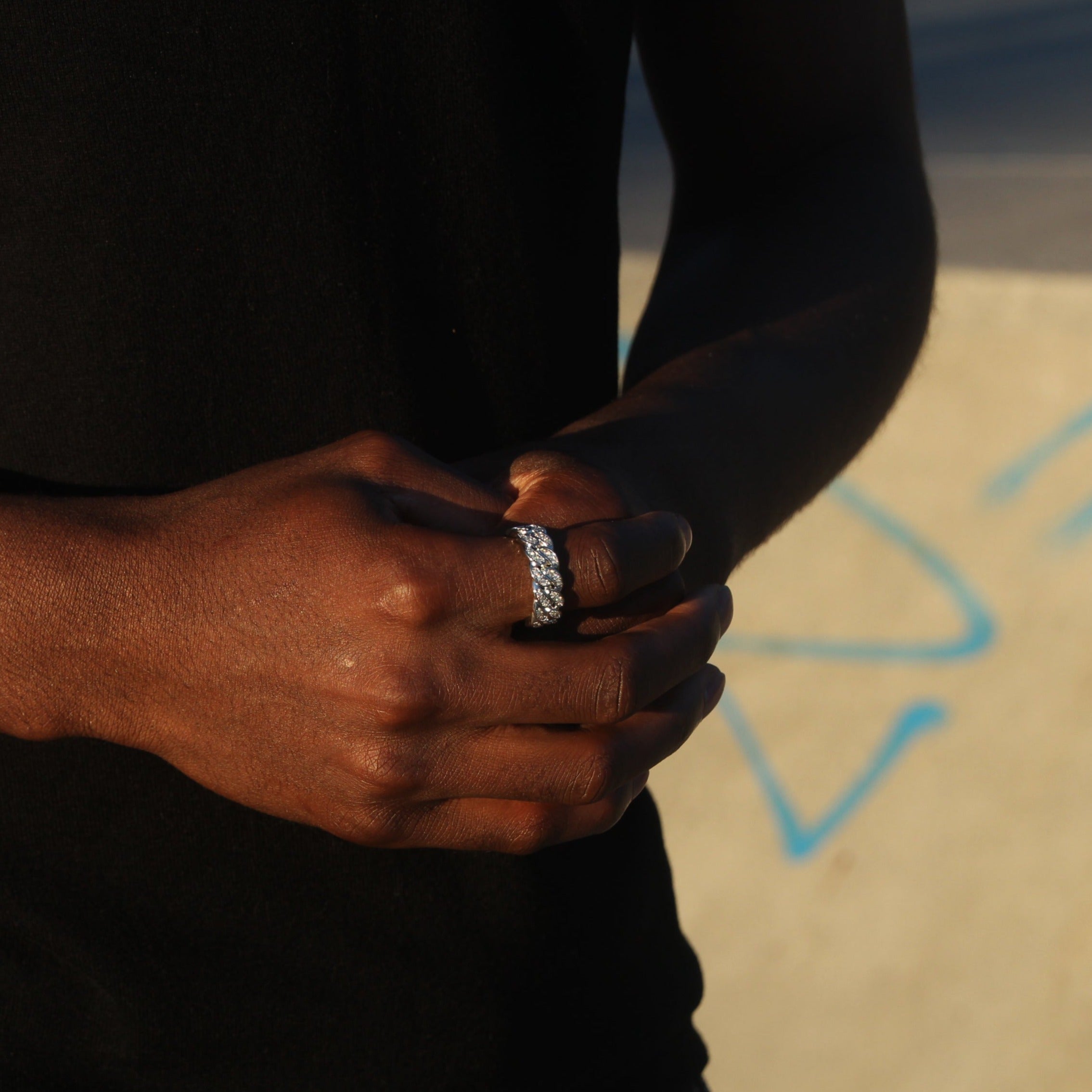 ICED ROUNDED CUBAN RING - SILVER